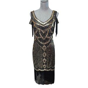 Babeyond Women's Black Gold Great Gatsby Party Dress Size Medium